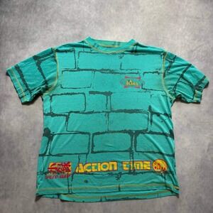 LA Blues Vintage 90s Graphic T Shirt Mens XL Teal Brick Action Time All Over